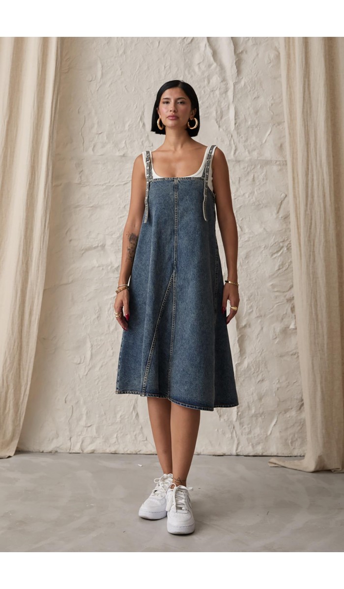 Askı Aparatlı Kot Elbise - Mavi