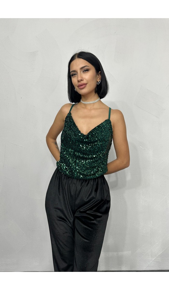 Askılı Degaje Bluz - Zümrüt