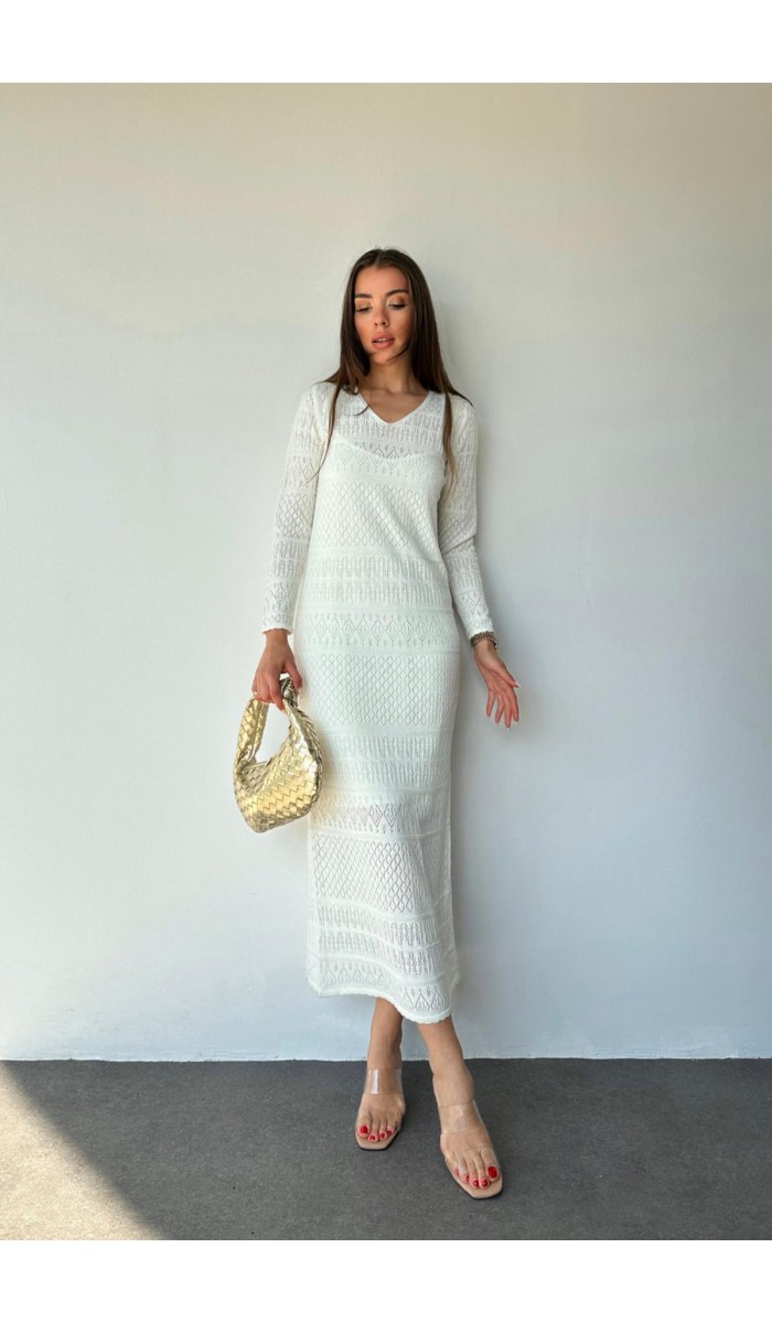 Astarlı Triko Elbise - Beyaz