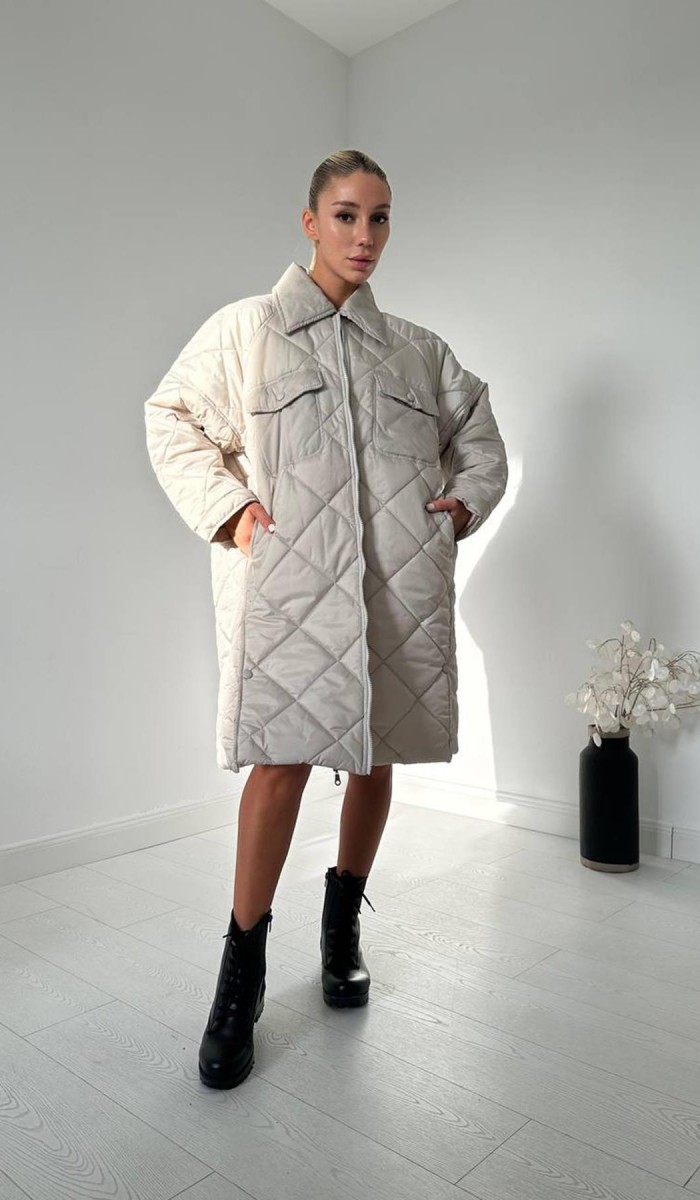 Baklava Desen Cepli Mont - Ekru Mont