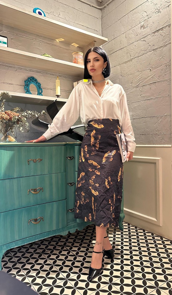 Baskılı Kroşetalı Etek -Siyah Baskılı Kroşetalı Etek -Siyah