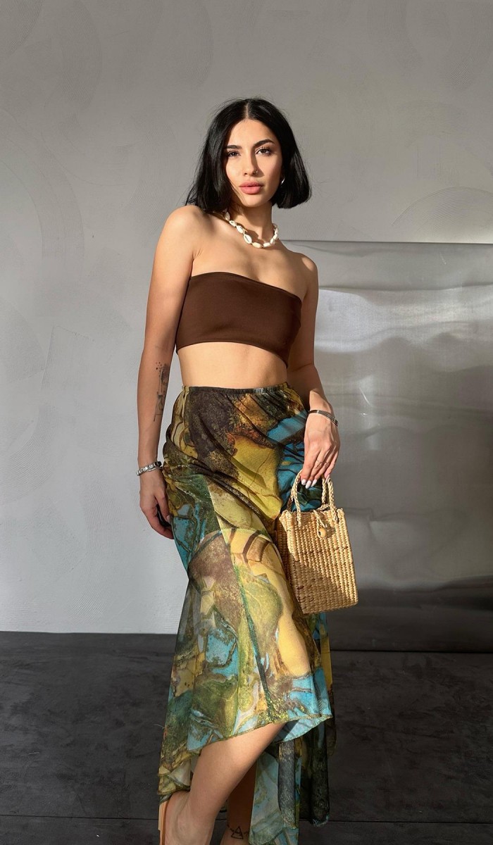 Baskılı Lastikli Etek - Renkli Baskılı Lastikli Etek - Renkli