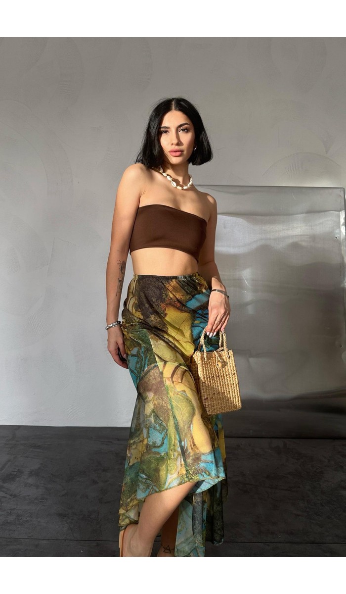 Baskılı Lastikli Etek - Renkli Baskılı Lastikli Etek - Renkli