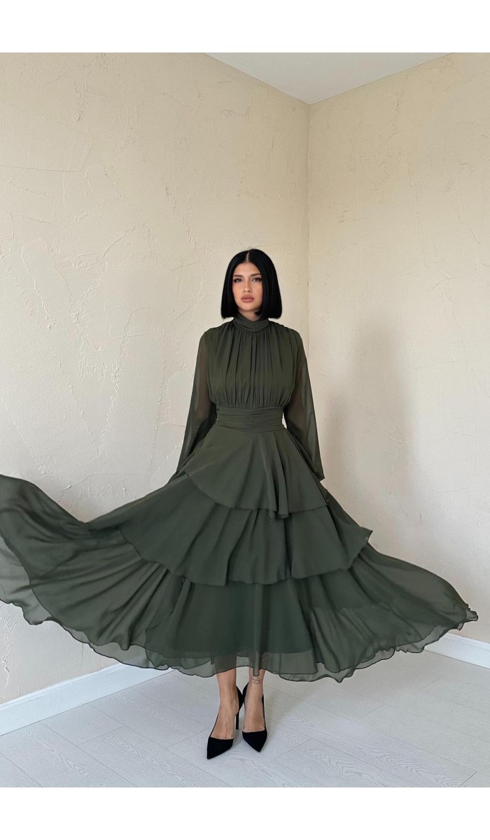 Bel Detaylı Elbise - Haki