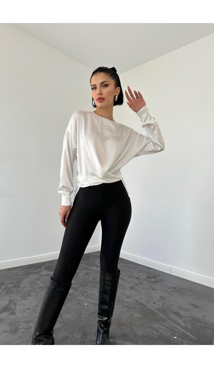 Bisiklet Yaka Bluz - Beyaz