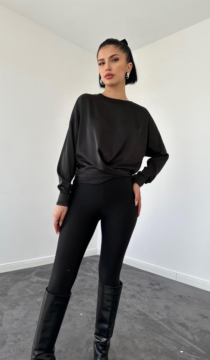 Bisiklet Yaka Bluz - Siyah