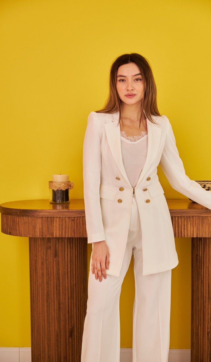 Blazer Düğmeli Ceket - Ekru
