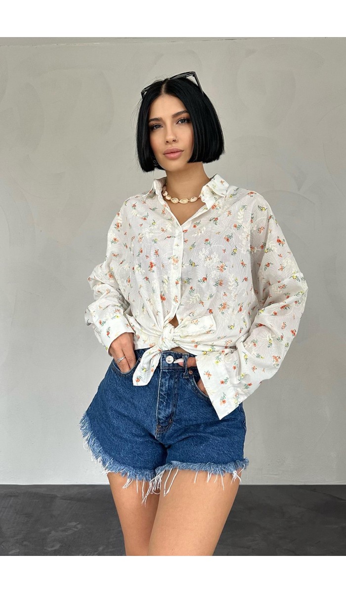 Brode Çiçek Nakışlı Klasik Gömlek - Oranj