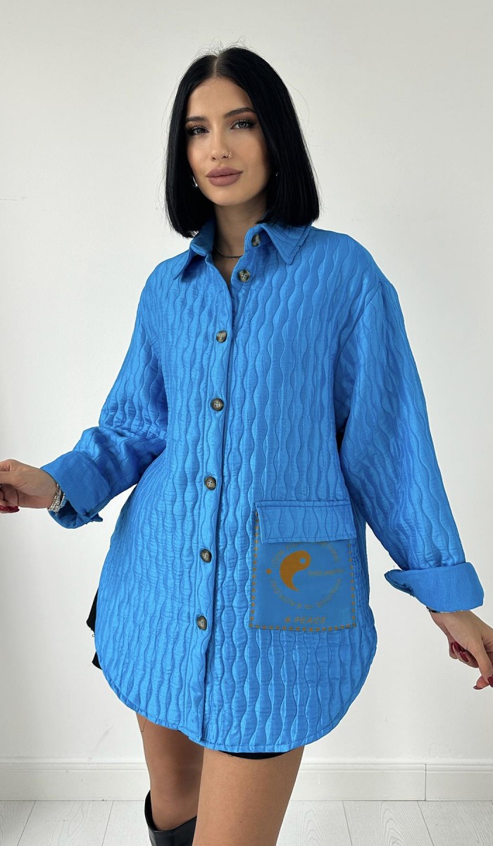 Cepli Kapitone Gömlek - Mavi