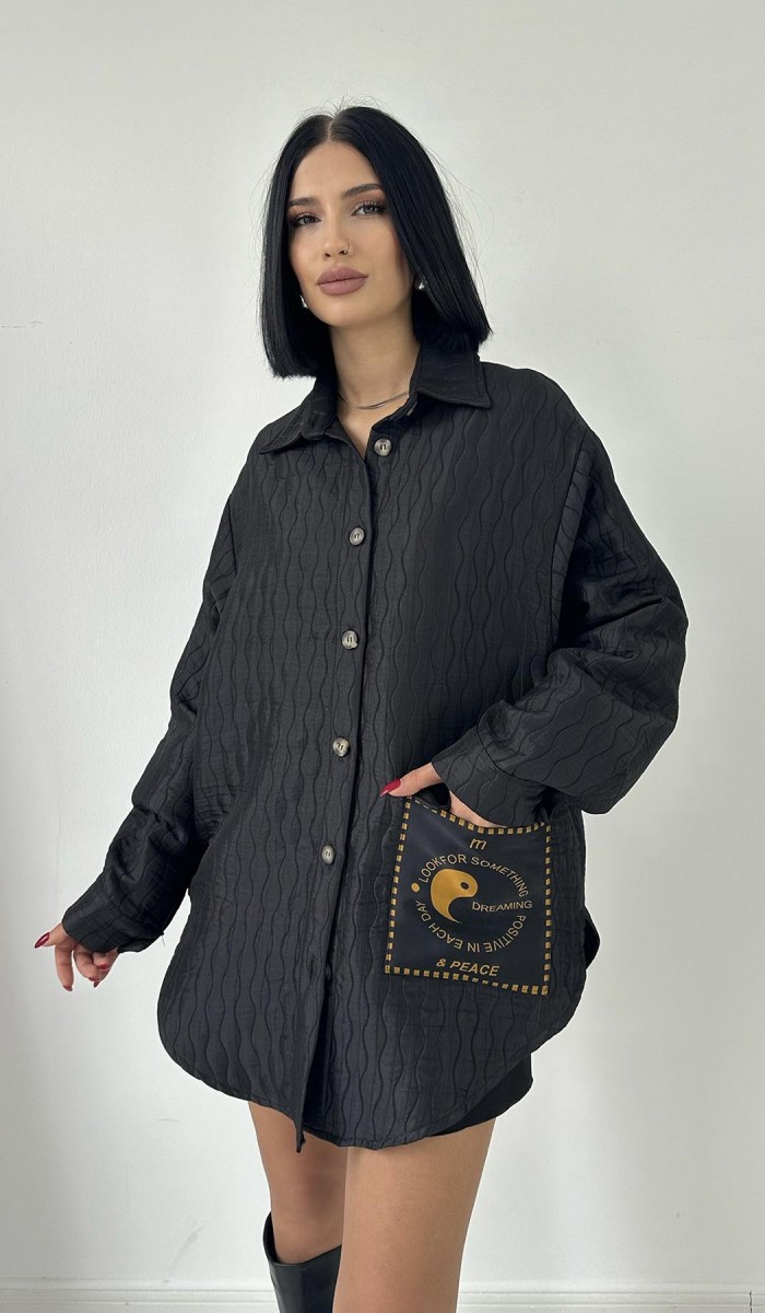 Cepli Kapitone Gömlek - Siyah