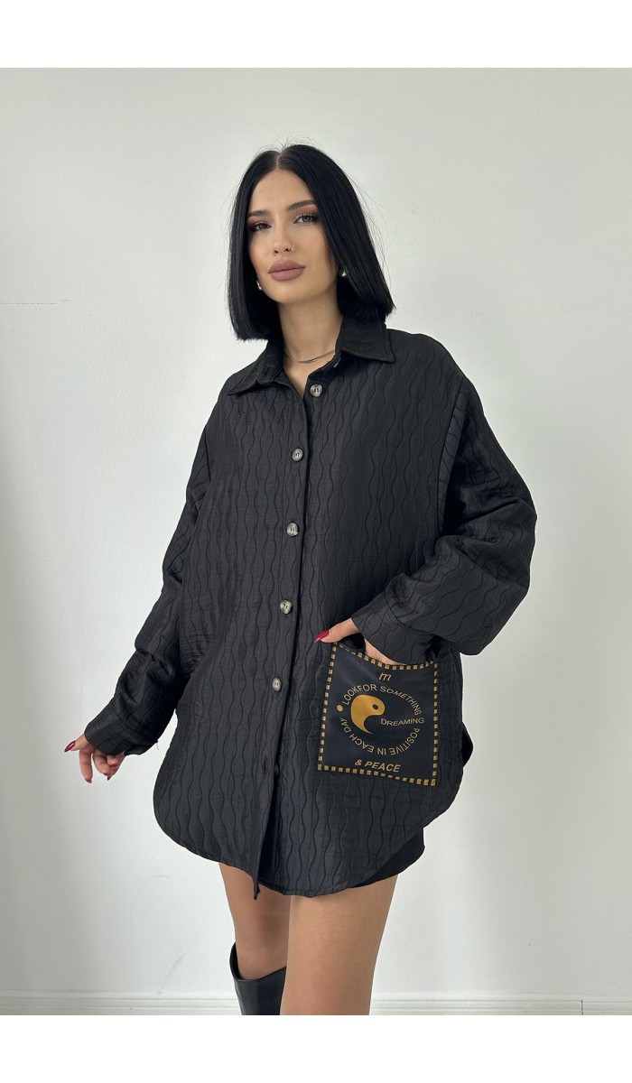 Cepli Kapitone Gömlek - Siyah