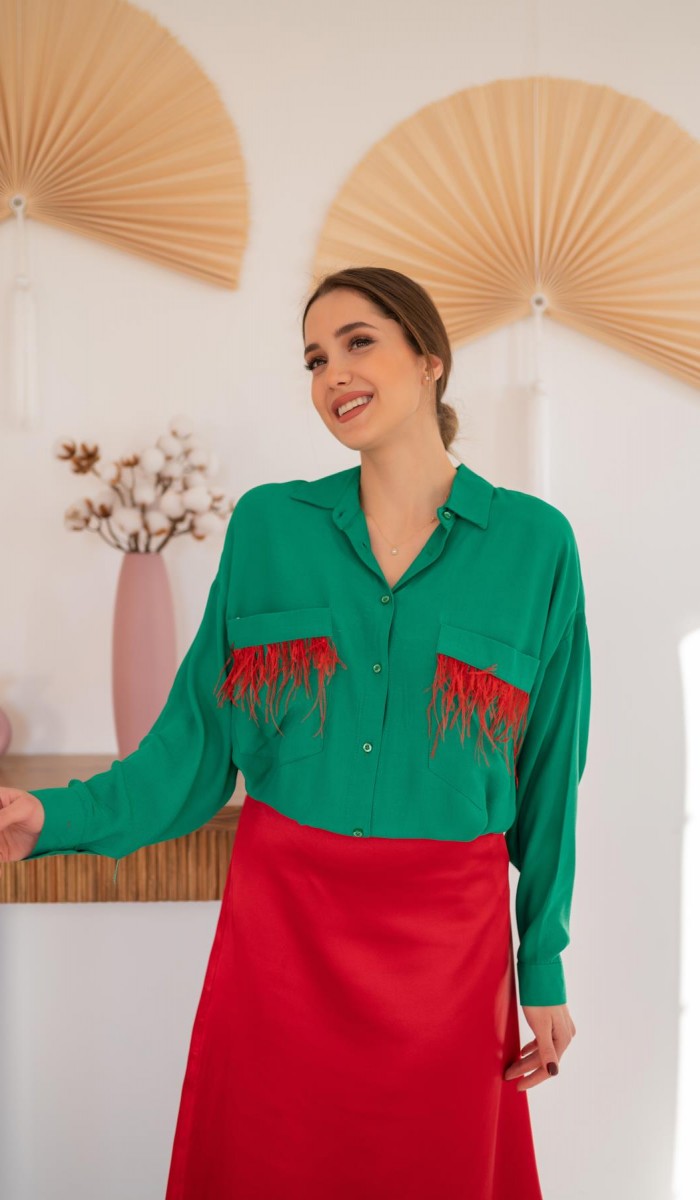 Cepli Püsküllü Gömlek - Yeşil