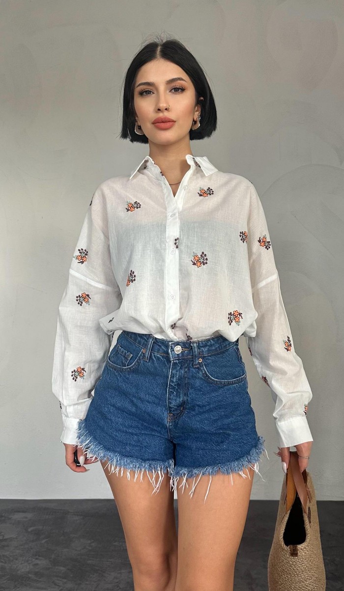 Çiçek Desen Gömlek - Kahverengi