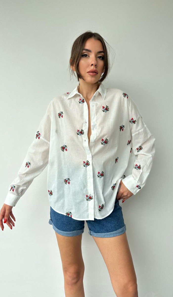 Çiçek Desen Gömlek - Kırmızı