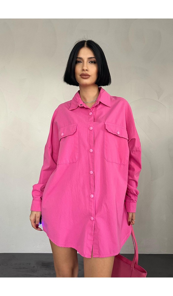 Çift Cep Kapaklı Çıtçıtlı Gömlek - Fuşya