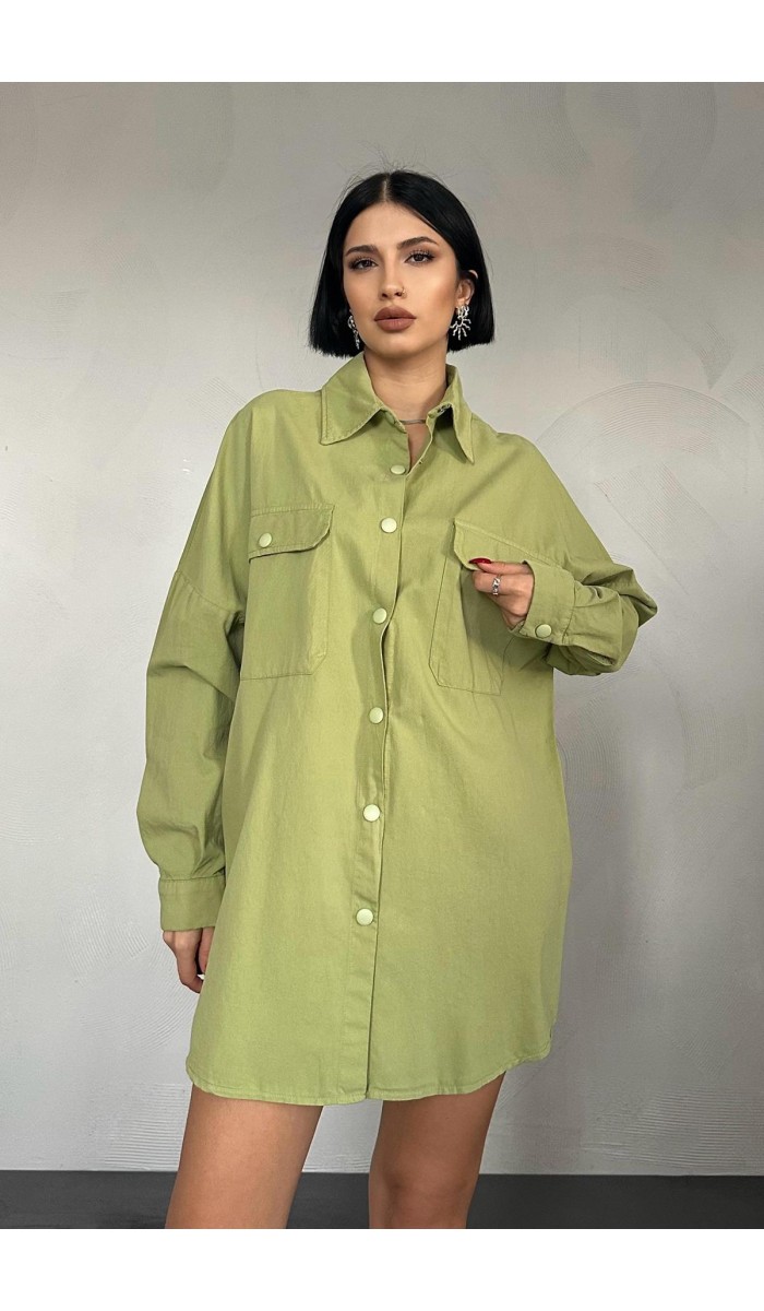 Çift Cep Kapaklı Çıtçıtlı Gömlek - Yeşil