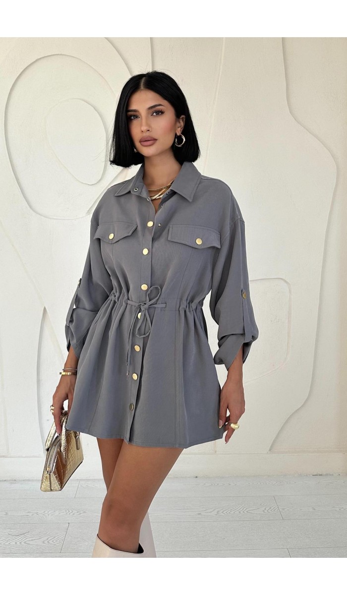 Çıtçıtlı Tünelli Gömlek - Antrasit