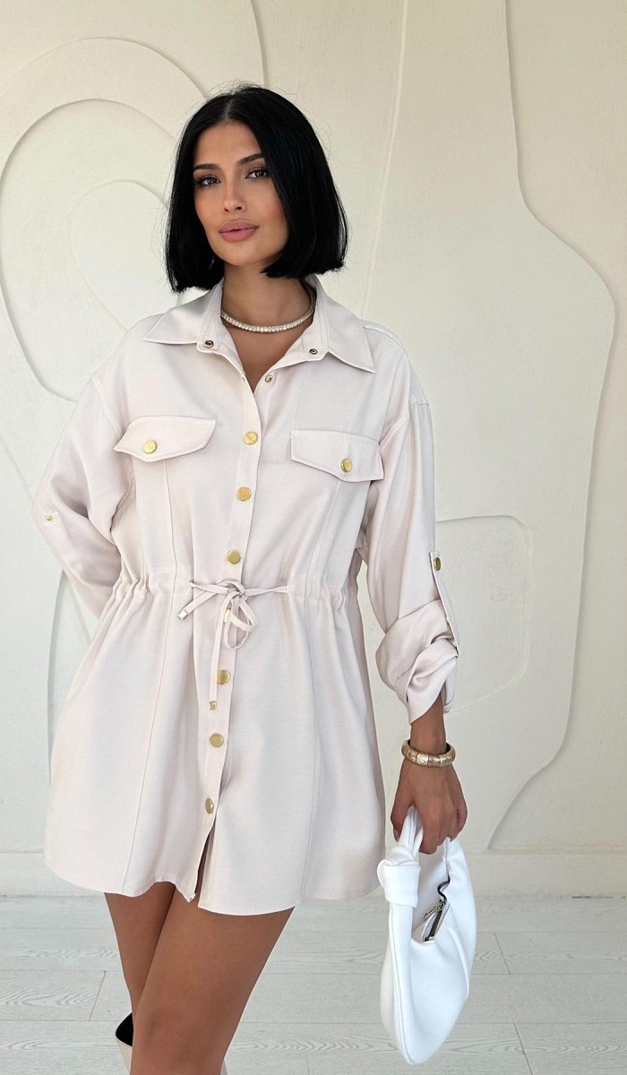 Çıtçıtlı Tünelli Gömlek - Bej