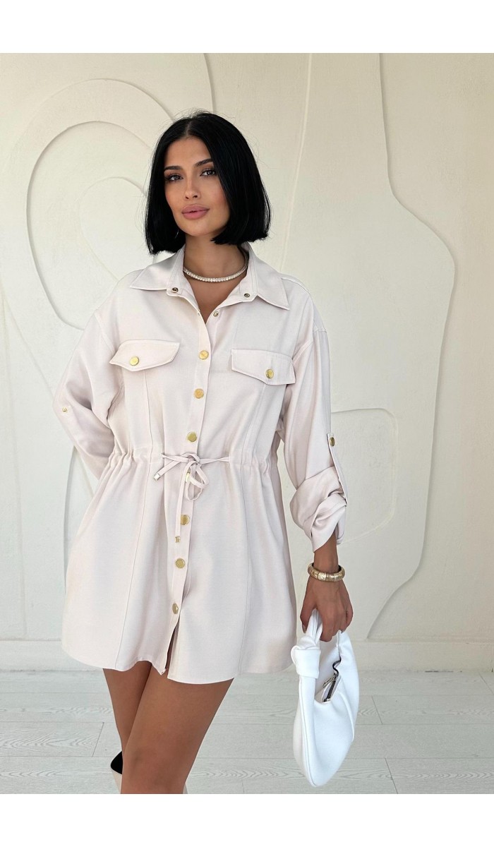 Çıtçıtlı Tünelli Gömlek - Bej