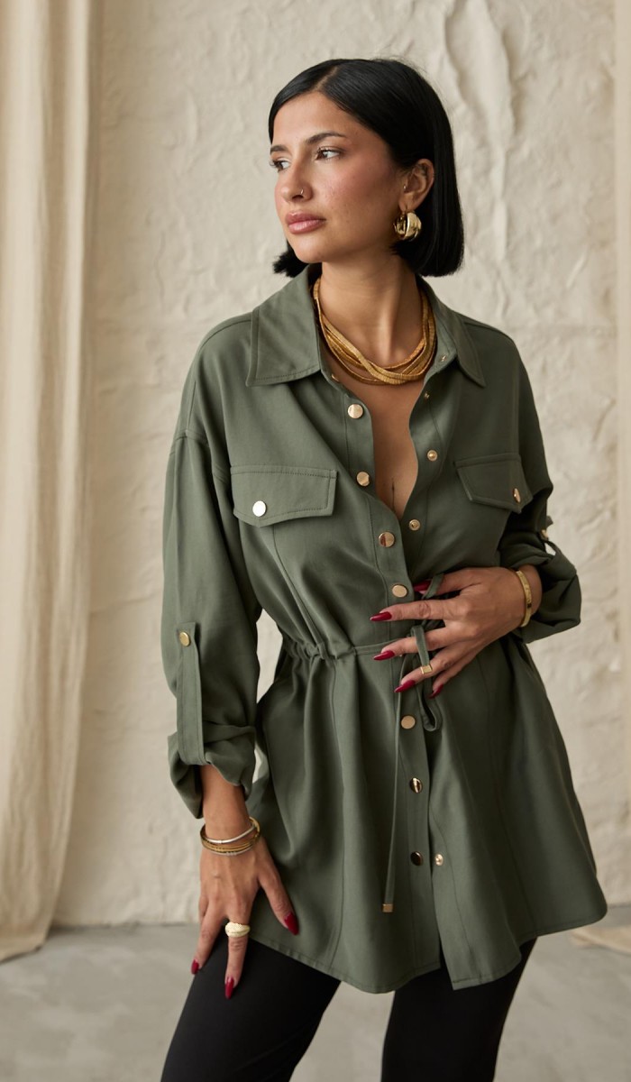 Çıtçıtlı Tünelli Gömlek - Haki