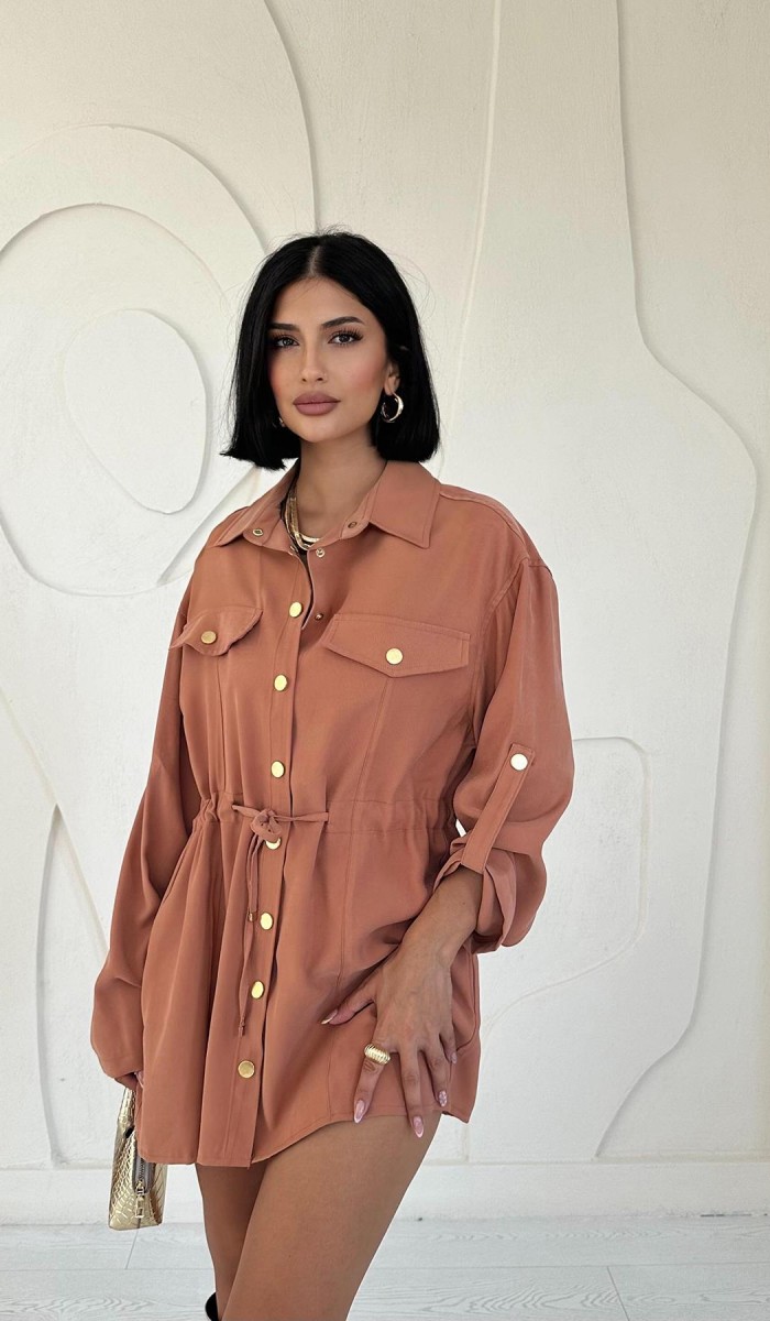 Çıtçıtlı Tünelli Gömlek - Kiremit