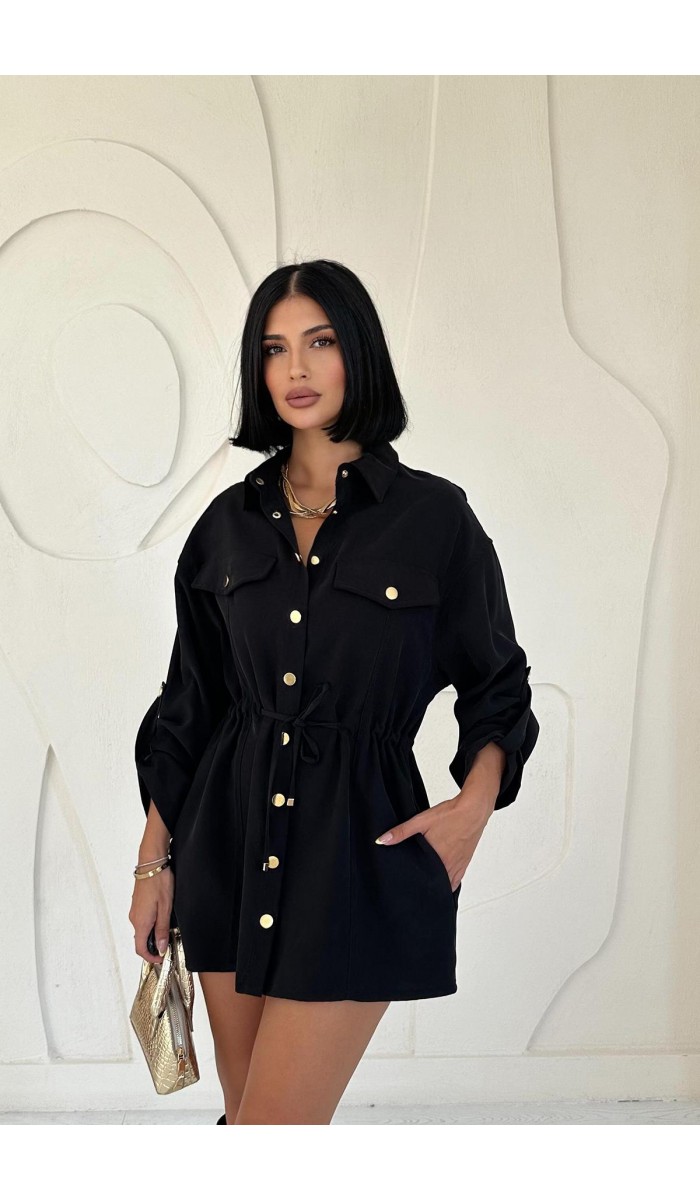 Çıtçıtlı Tünelli Gömlek - Siyah