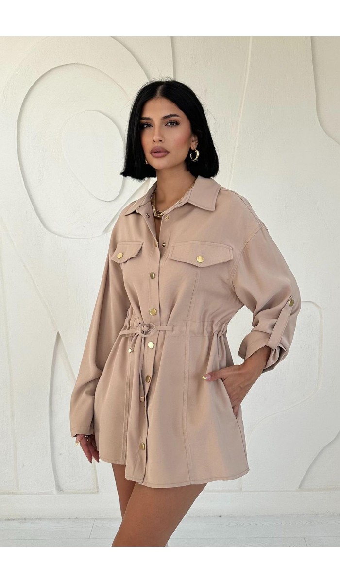 Çıtçıtlı Tünelli Gömlek - Vizon