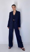 Çizgili Ceket & Yelek & Pantolon Takım - Lacivert TAKIM