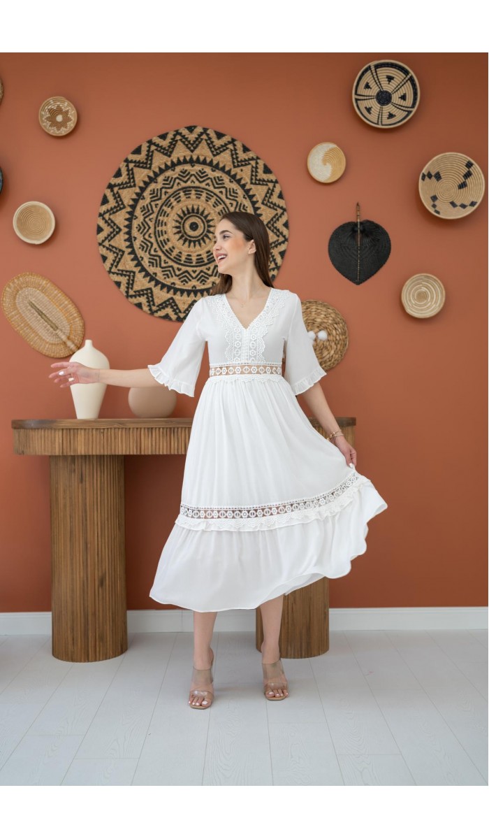 Dantel Detaylı Elbise - Beyaz