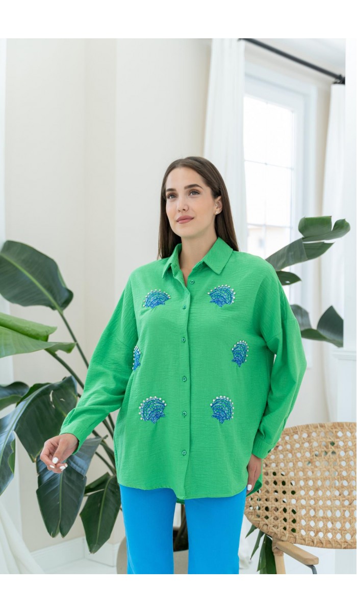 Deniz Kabuk Desenli Gömlek - Yeşil