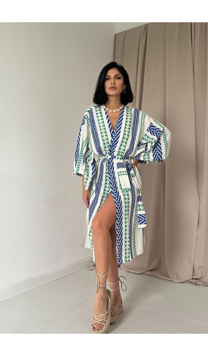 Desenl Kimono Elbise - Mavi