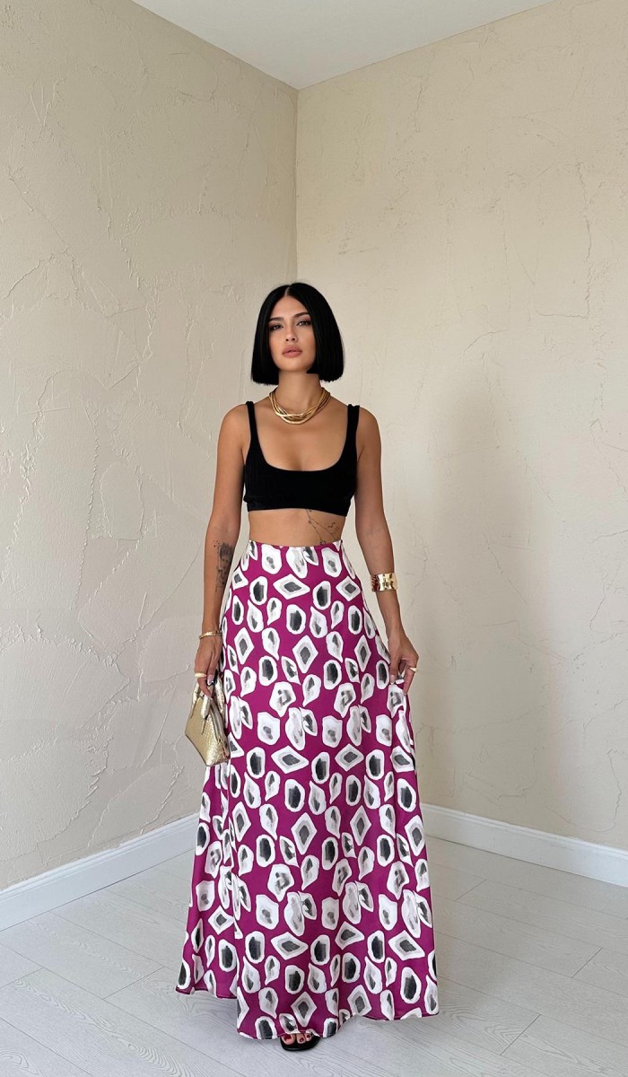 Desenli Etek - Fuşya