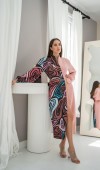 Dijital Garnili Atlas Elbise - Pembe ELBİSE