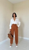 Düğme Detaylı Pantolon - Taba Pantolon