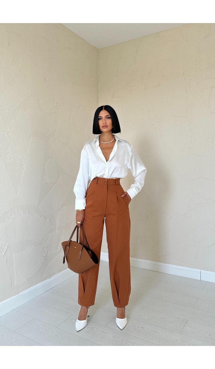 Düğme Detaylı Pantolon - Taba