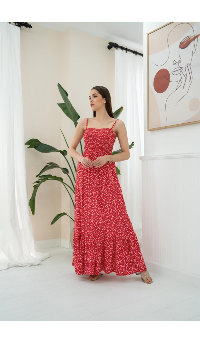Eteği Fırfırlı Elbise - Kırmızı