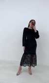 Etek Ucu Dantelli Elbise - Siyah ELBİSE