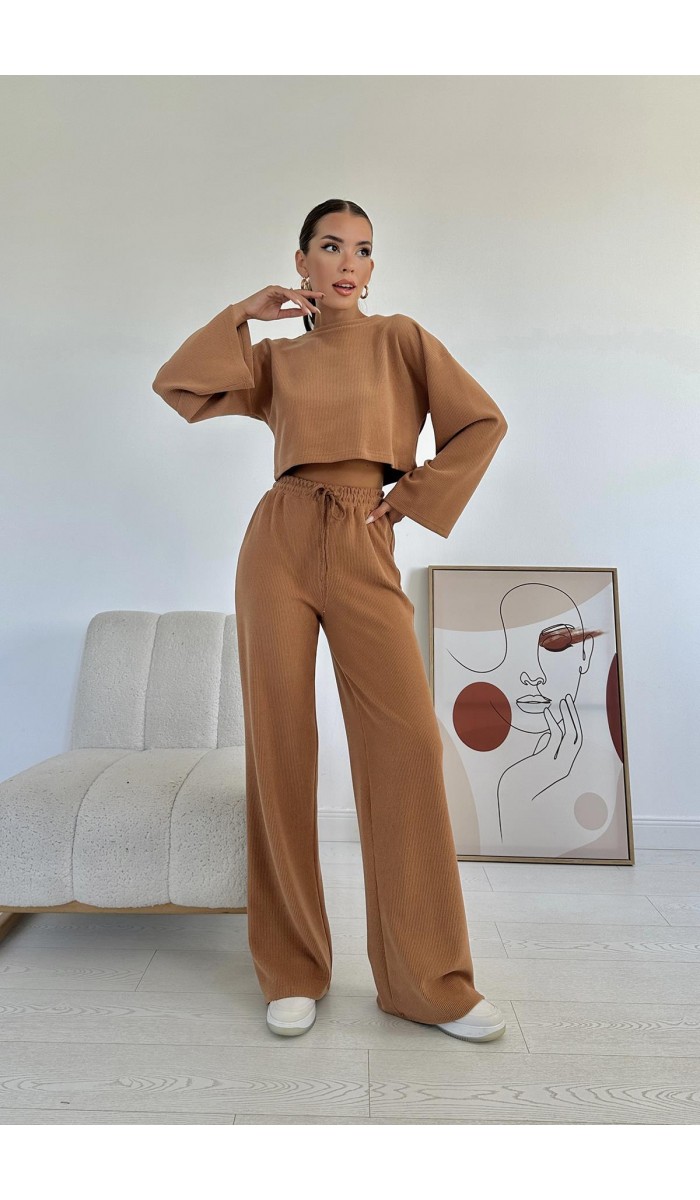 Fitilli Bluz Ve Pantolon Takım - Kamel Fitilli Bluz Ve Pantolon Takım - Kamel