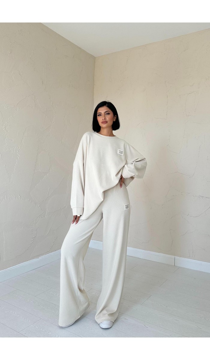 Fitilli Comfort Bluz & Pantolon Takım - Bej