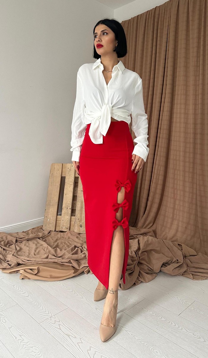 Fiyonk Detaylı Etek - Kırmızı Fiyonk Detaylı Etek - Kırmızı