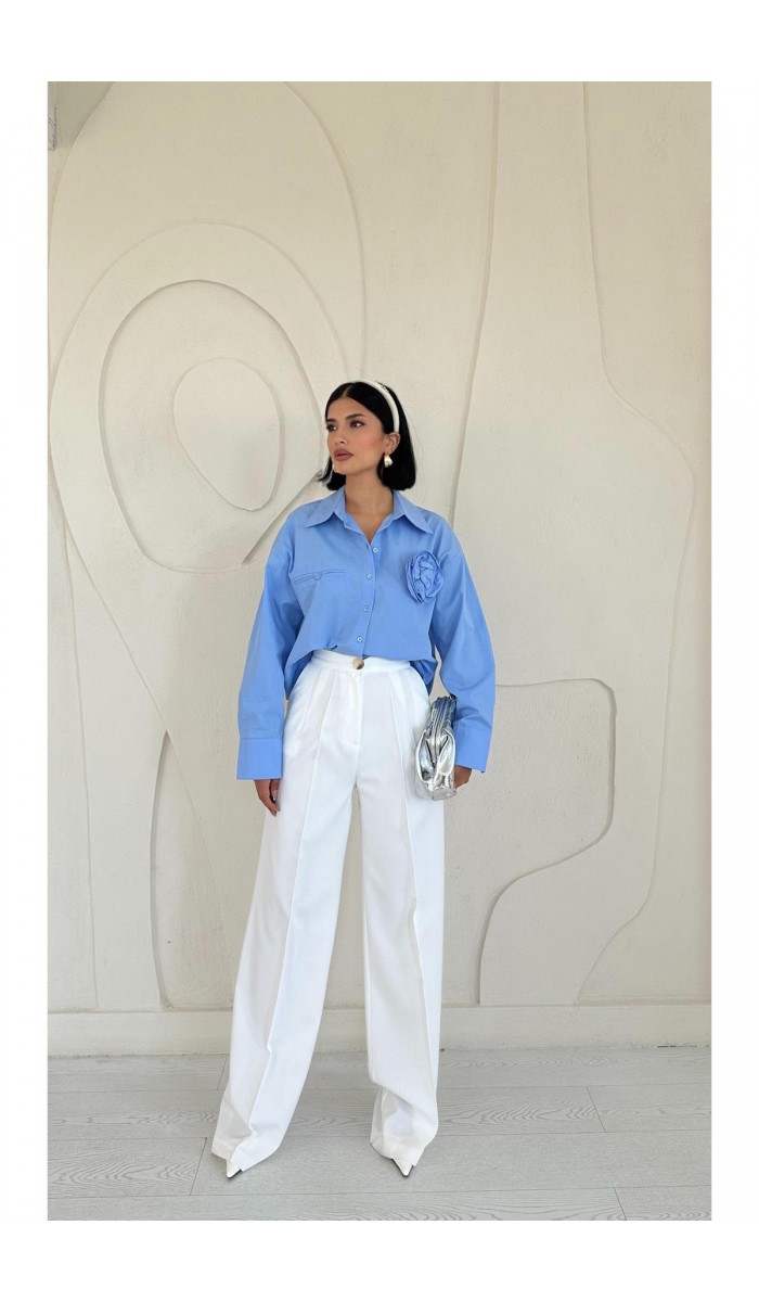 Fleto Cepli Poplin Gömlek - Mavi