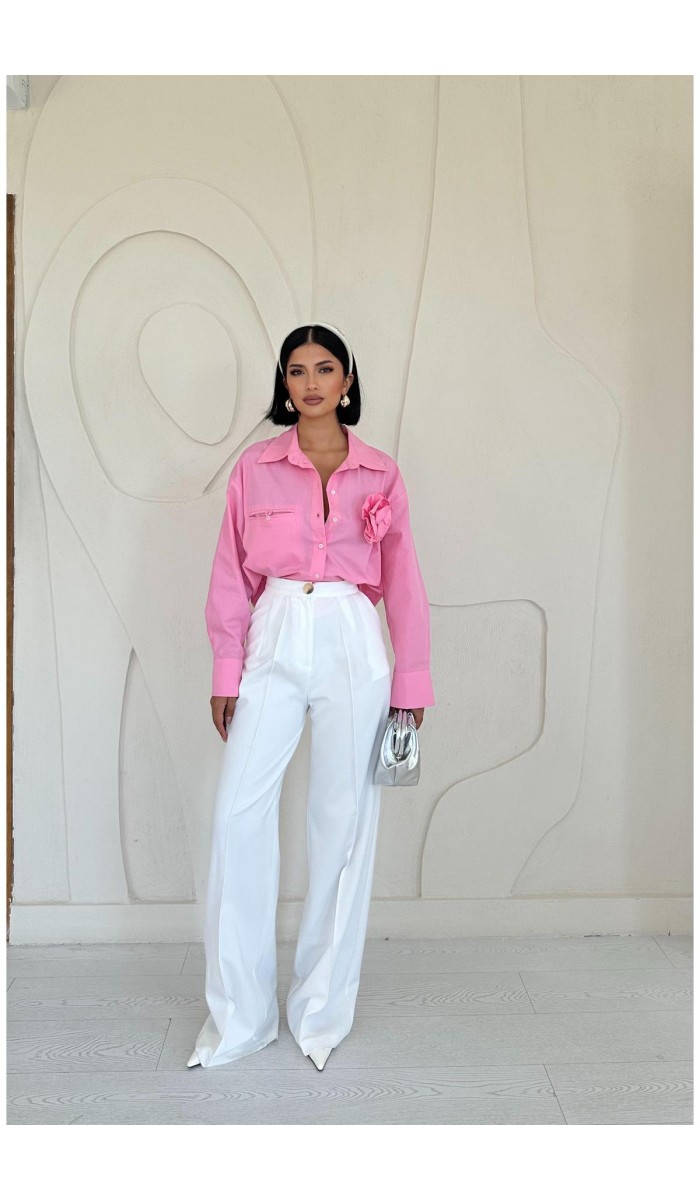 Fleto Cepli Poplin Gömlek - Pembe