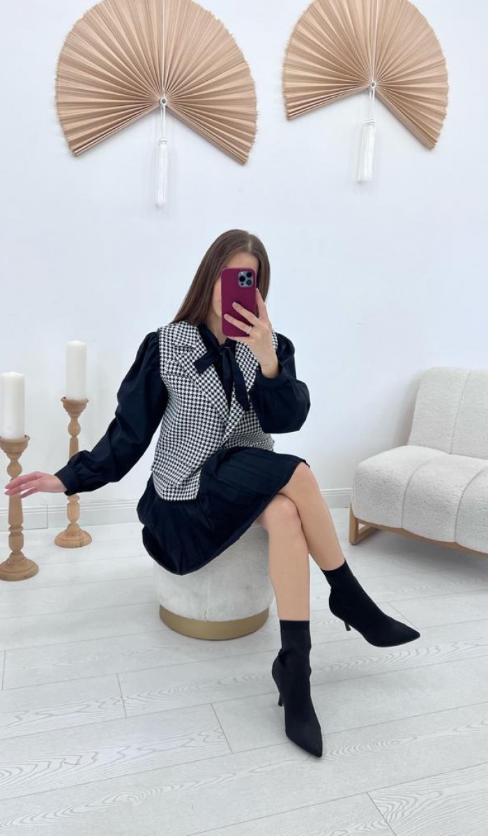 Fular Yaka Yelekli Takım - Siyah Fular Yaka Yelekli Takım - Siyah