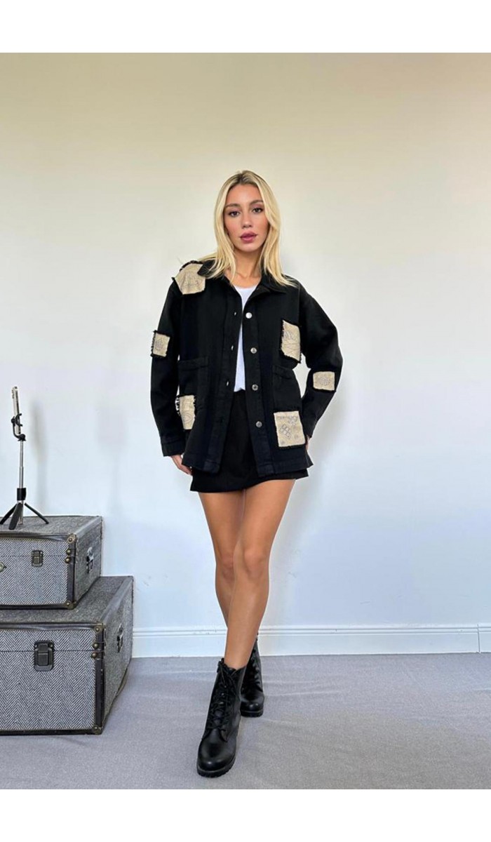 Gabardin Arma Detaylı Gömlek Ceket - Siyah