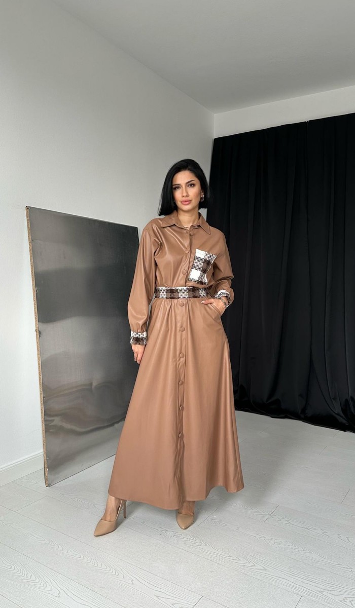 Garnili Etekli Deri Takım - Taba