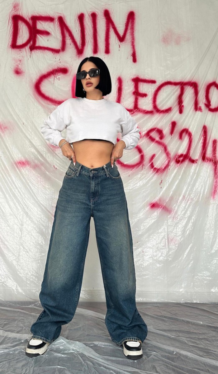 Geniş Paça Jeans Pantolon - Lacivert
