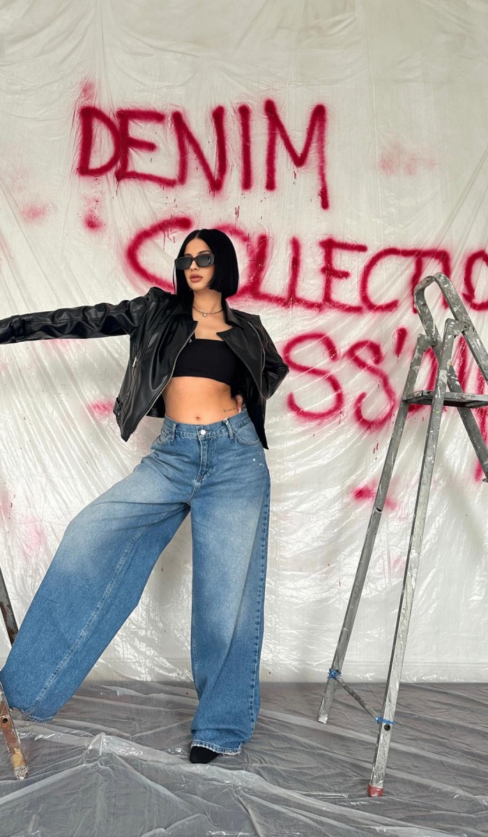 Geniş Paça Jeans Pantolon - Mavi