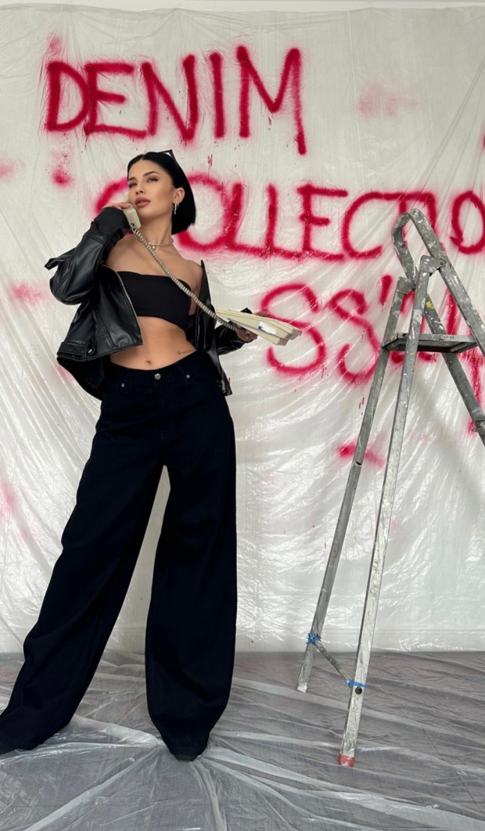 Geniş Paça Jeans Pantolon - Siyah