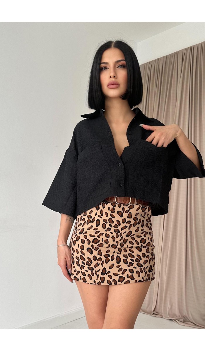 Gofre Desenli Cepli Gömlek - Siyah
