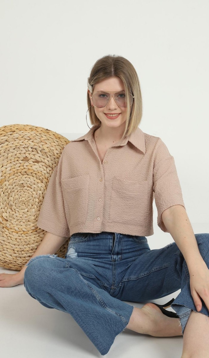 Gofre Desenli Cepli Gömlek - Taş Gömlek